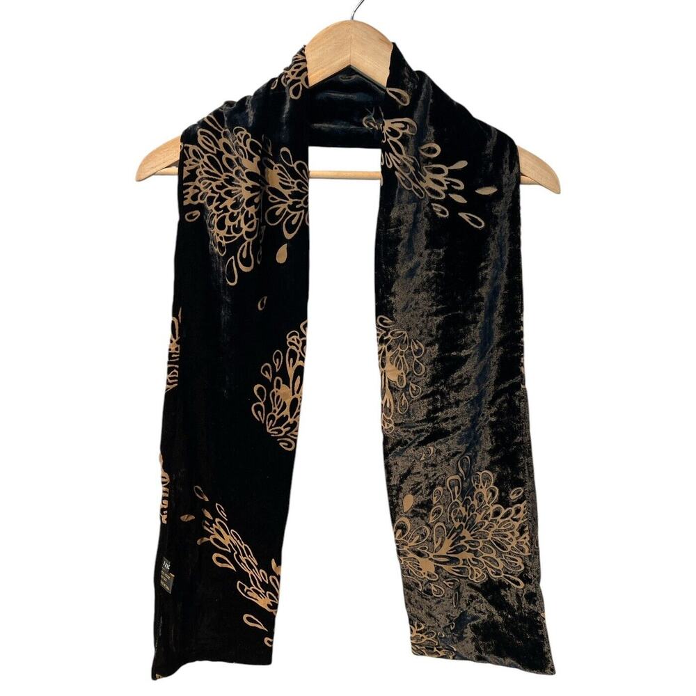 J & X NY Silk Black Floral Scarf 7x60